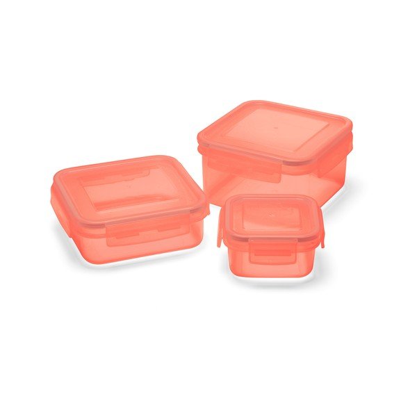 Sada 3 dóz s víkem na jídlo Addis Clip And Close Square Coral