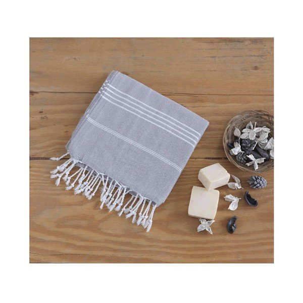 Asciugamano da bagno in cotone grigio chiaro Hammam Sultan, 100 x 180 cm Fouta - Mijolnir