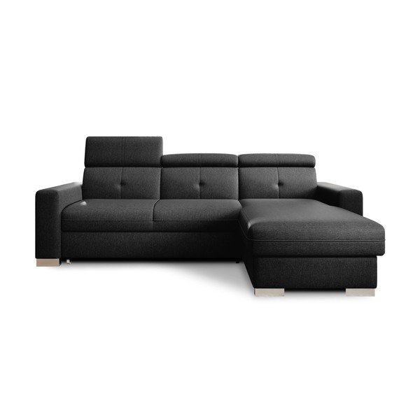 Divano angolare nero allungabile/con contenitore (con penisola a destra/con chaise lounge) Fresia – ELTAP