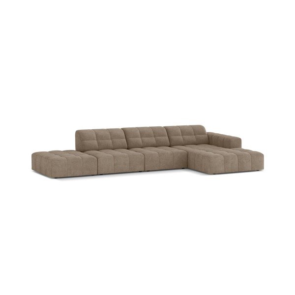 Divano angolare beige (con penisola a destra/con chaise lounge) con rivestimento in ciniglia Chicago – Cosmopolitan Design-image-1