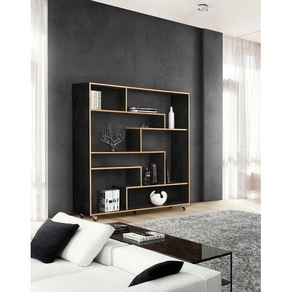 Libreria nera con bordo in legno 140x143 cm Southbury - Woodman-image-1