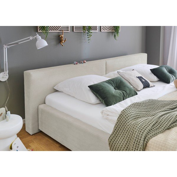 Letto matrimoniale imbottito beige con contenitore con rete inclusa 200x240 cm Cube – Meise Möbel-image-3