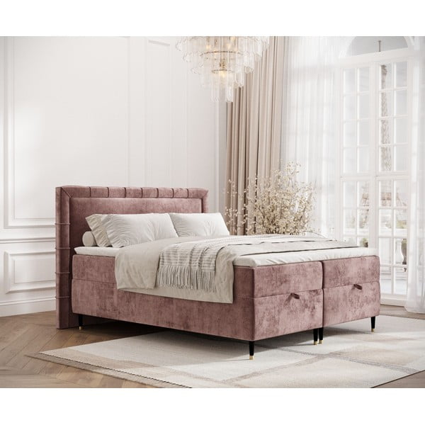 Letto boxspring rosa con spazio contenitivo 160x200 cm Voyage - Maison de Rêve-image-1