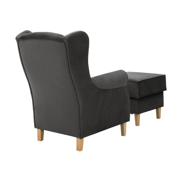 Poltrona in velluto antracite con pouf Lorris - Max Winzer-image-3