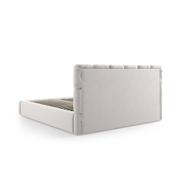 Letto matrimoniale imbottito in grigio chiaro in velluto con contenitore con rete inclusa 180x200 cm Bellis – Micadoni -image-4