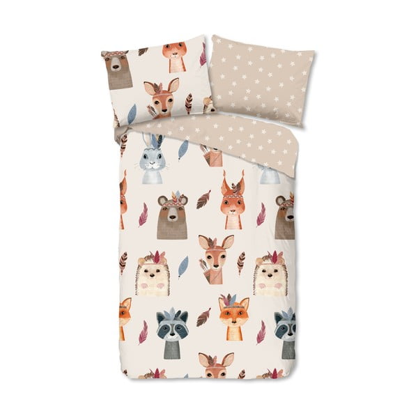 Set copripiumino e federa da bambini marrone/beige in cotone per letto singolo 140x200 cm Rave – Good Morning