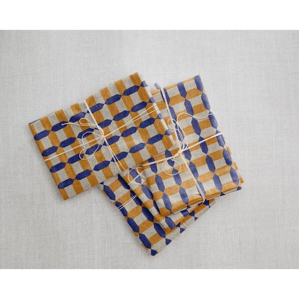 Set di 4 tovaglioli di lino arancione geometrico, 43 x 43 cm - Really Nice Things-image-2