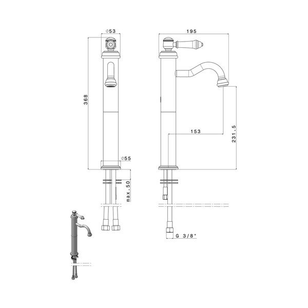 Rubinetto per lavandino in argento lucido verticale Vienna – Sapho-image-4