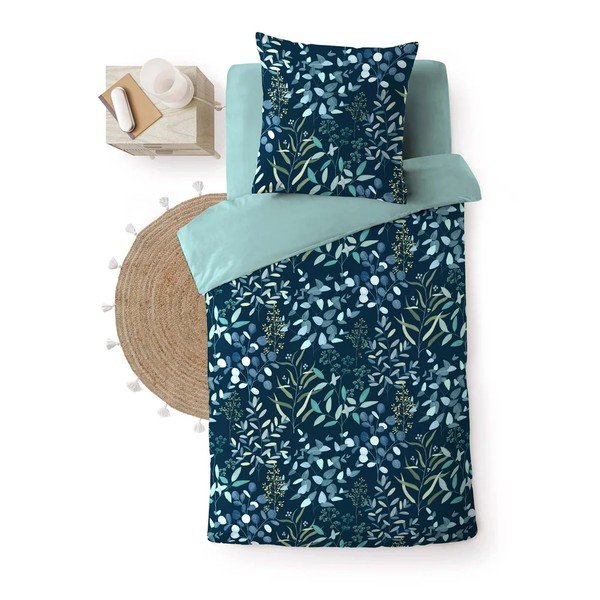 Set copripiumino e federa blu in cotone per letto singolo 140x200 cm Stacy – douceur d'intérieur