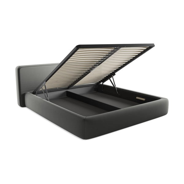 Letto matrimoniale imbottito grigio con contenitore con griglia 180x200 cm Kiana - Makamii-image-3