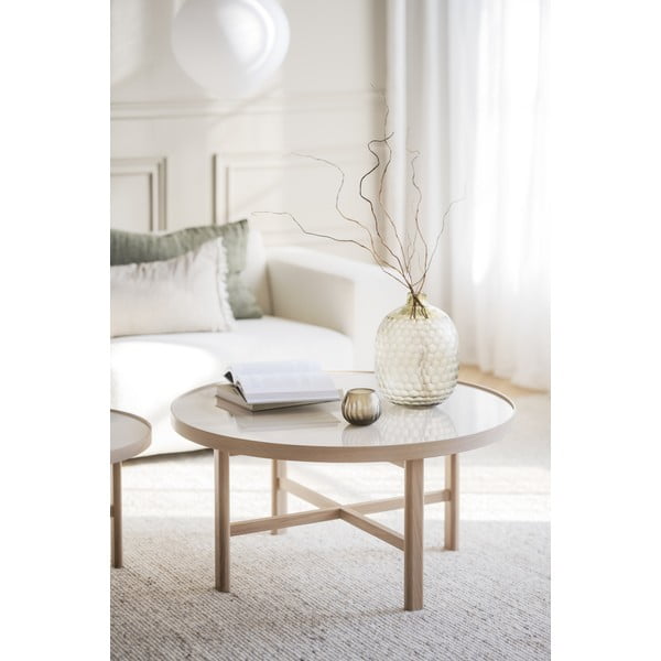 Tavolino rotondo con piano in ceramica di colore naturale 90x90 cm Marsden - Rowico-image-1