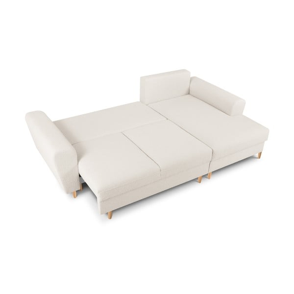 Divano angolare beige allungabile e con contenitore (con penisola a destra/con chaise lounge) con rivestimento in bouclé Kyoto – Cosmopolitan Design-image-2
