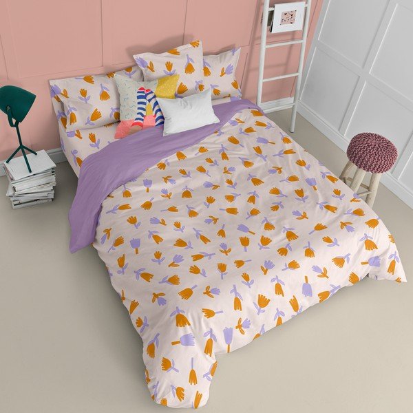 Copripiumino viola e beige per letto singolo 140x200 cm Real love - Aware-image-2
