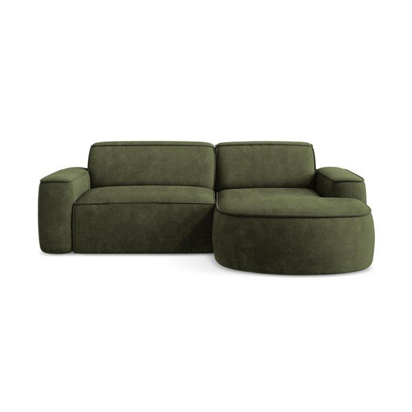 Divano angolare verde (con penisola a destra/con chaise lounge) con rivestimento in ciniglia Omao – Makamii