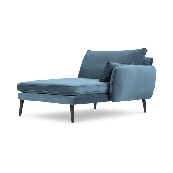 Poltrona lounge in velluto azzurro con gambe nere, angolo destro Lento - Kooko Home