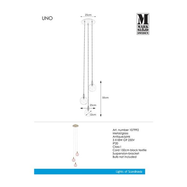 Apparecchio a sospensione rosa Uno Pendant 3L - Markslöjd-image-2