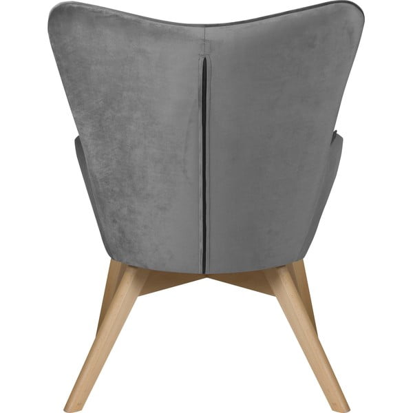 Poltrona con poggiapiedi grigia con rivestimento in velluto Niko – Ropez-image-4