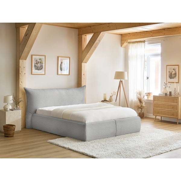 Letto matrimoniale in grigio chiaro imbottito con spazio contenitivo con griglia inclusa 180x200 cm Jade – Bobochic Paris-image-1