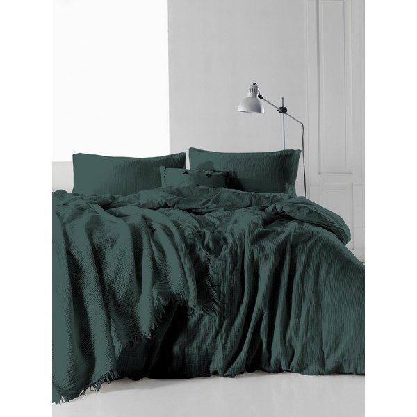 Biancheria da letto in mussola verde per letto matrimoniale 200x200 cm Stonewashed - Mijolnir-image-1