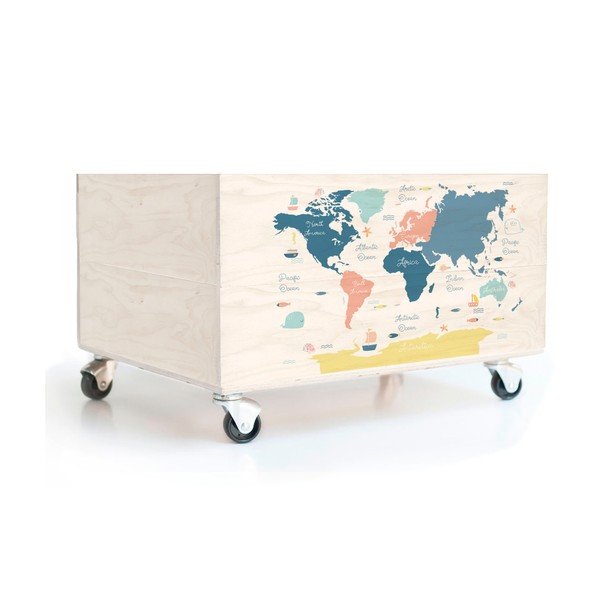 Contenitore per bambini in pino su ruote Worldmap - Folkifreckles