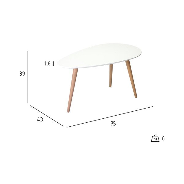 Tavolino bianco con gambe in faggio , 75 x 43 cm Fly - Furnhouse-image-4