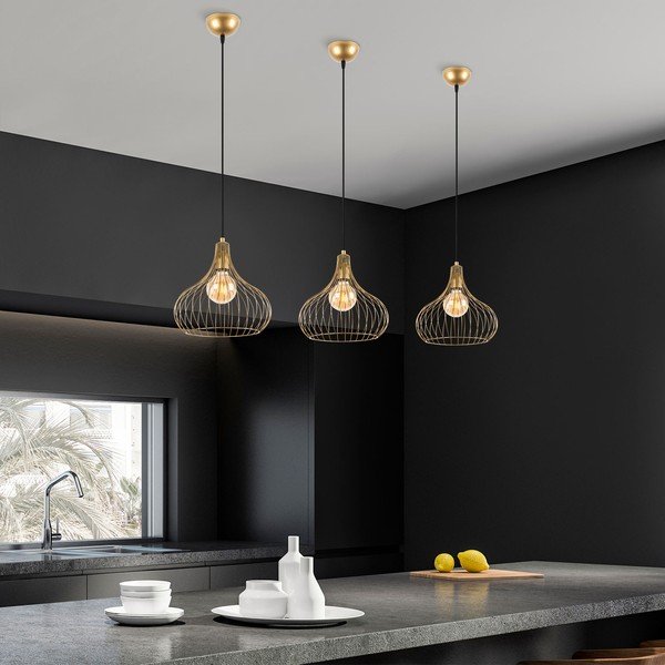 Lampadario dorato con paralume in metallo ø 22 cm Teldemia – Opviq lights-image-2