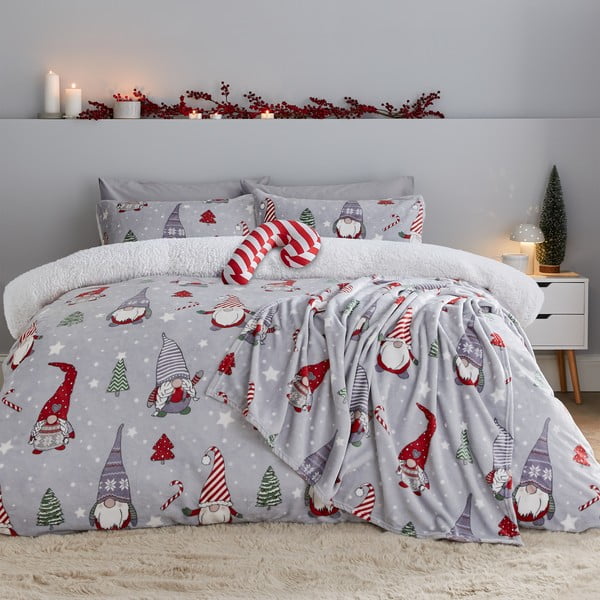 Biancheria da letto singola grigia in micropile 135x200 cm Festive Gnomes - Catherine Lansfield