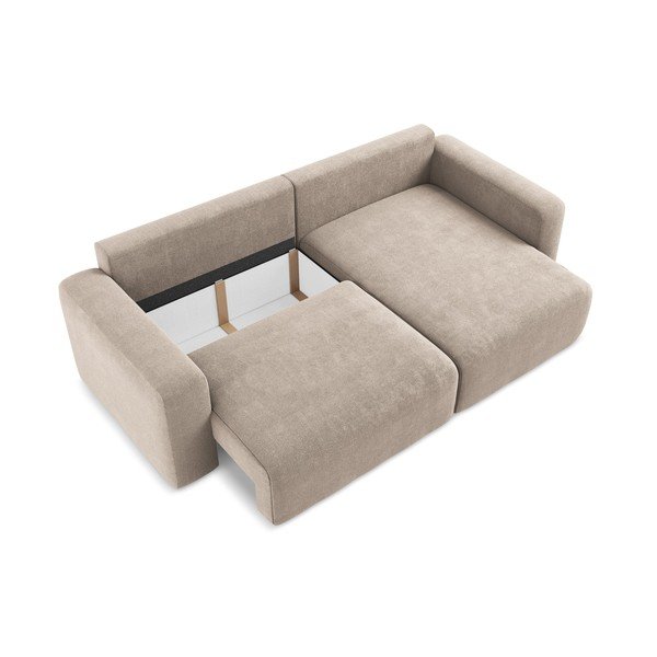 Divano angolare beige allungabile/con contenitore (con penisola a destra/con chaise lounge) con rivestimento in ciniglia Kona – Makamii-image-4