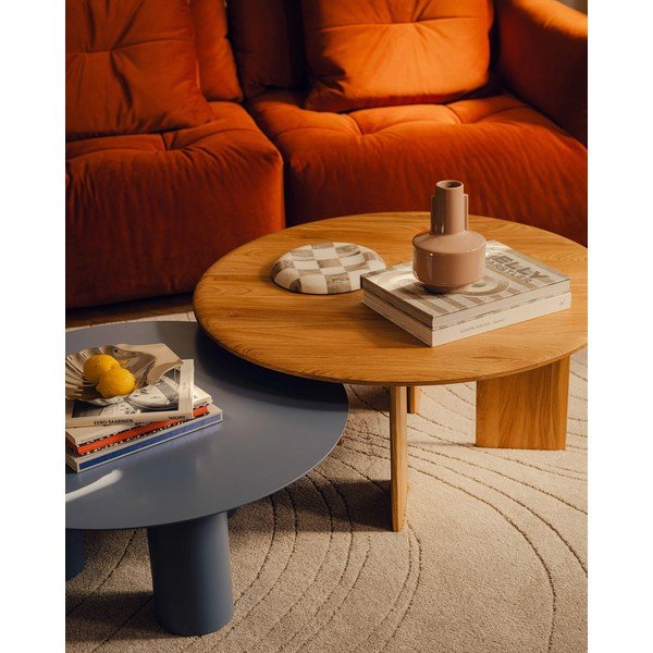 Tavolino da salotto rotondo di colore naturale in rovere massiccio ø 90 cm Charlotte – Micadoni -image-1
