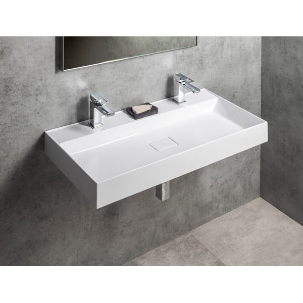 Doppio lavabo bianco in composito minerale 96x44 cm Godiva – Sapho-image-1