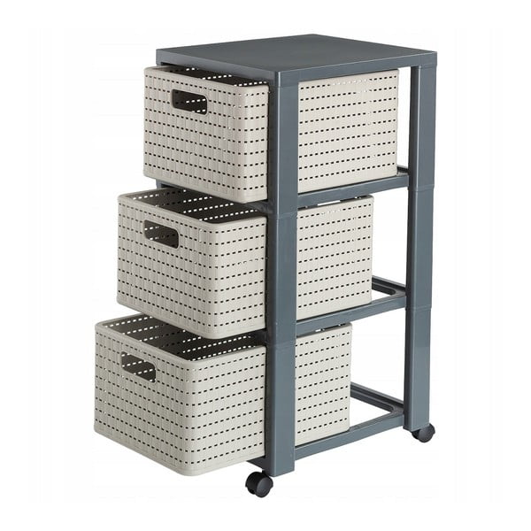 Mobiletto da bagno in plastica grigia 32,5x71 cm Country - Rotho-image-2