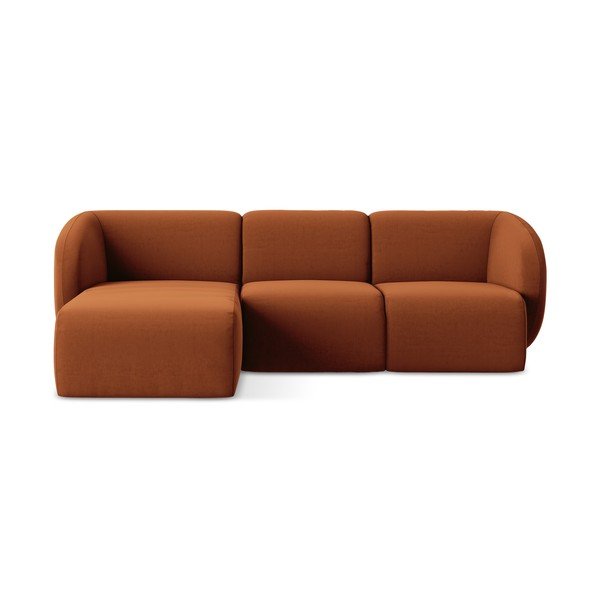 Divano angolare color terracotta (con penisola a sinistra/con chaise lounge) con rivestimento in velluto Lani – Makamii