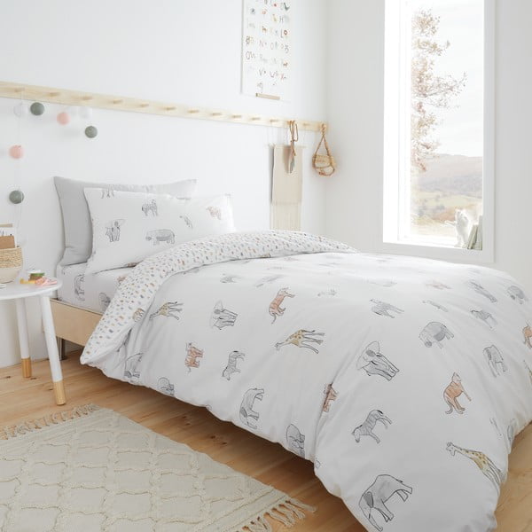 Biancheria da letto in cotone per bambini 200x135 cm Zoo Animals - Bianca-image-1