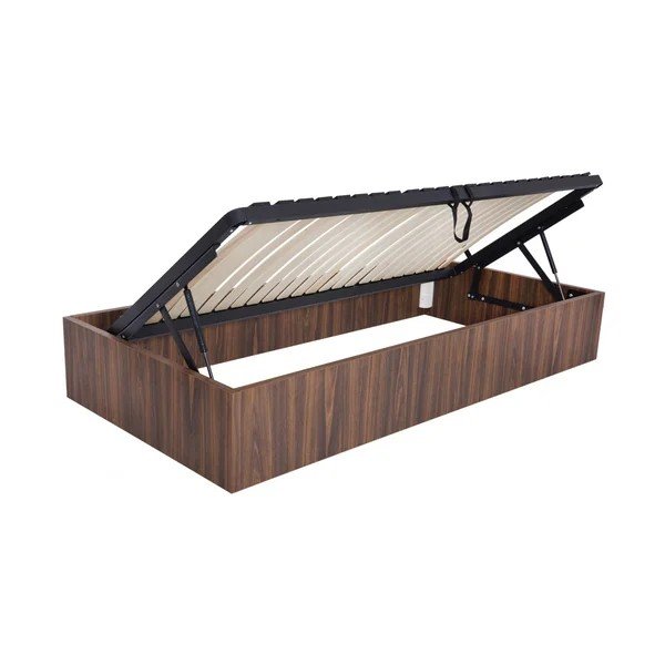 Letto singolo colore naturale scuro in truciolato con contenitore/senza testiera con rete inclusa 90x190 cm Nira – Bobochic Paris-image-4