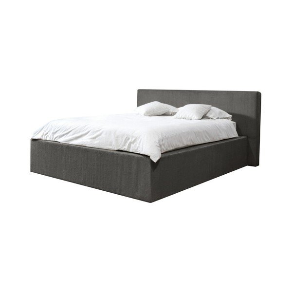 Letto matrimoniale imbottito grigio scuro con contenitore con griglia 160x200 cm Nihad - Bobochic Paris