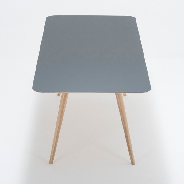 Tavolo da pranzo in rovere massiccio con piano in Linn nero, 220 x 90 cm Stafa - Gazzda-image-3