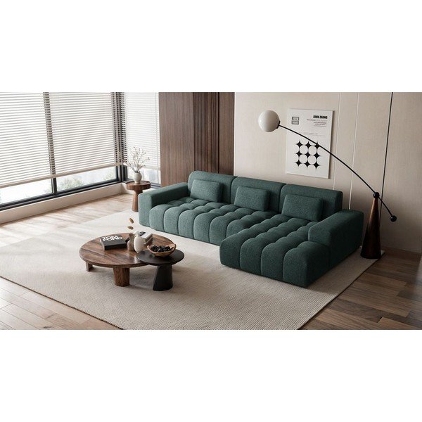 Divano angolare blu (con penisola a destra/con chaise lounge) con rivestimento in ciniglia Chevi – Ghado-image-1
