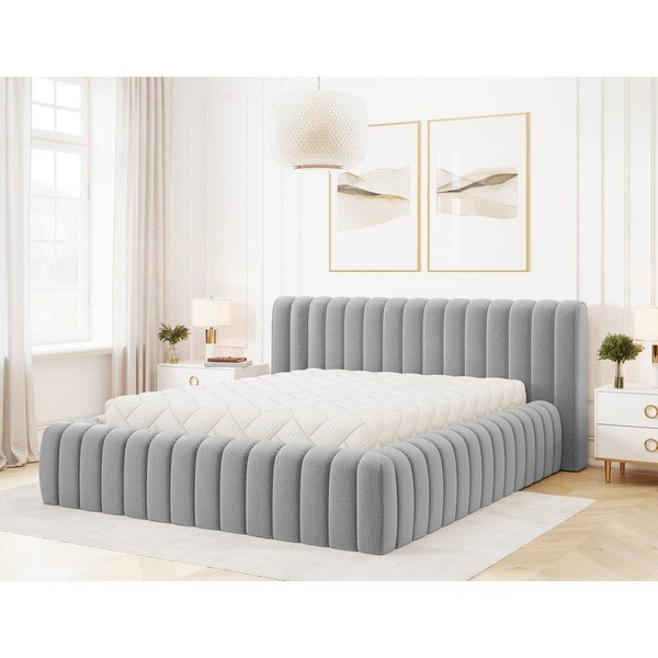 Letto matrimoniale imbottito grigio chiaro con contenitore e rete inclusi 180x200 cm Carilla – ELTAP-image-2