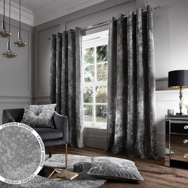 Tende grigie in set da 2 168x229 cm Crushed Velvet - Catherine Lansfield-image-4