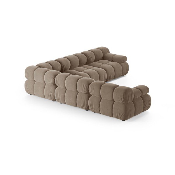 Divano angolare componibile beige con rivestimento in velluto – Micadoni -image-3