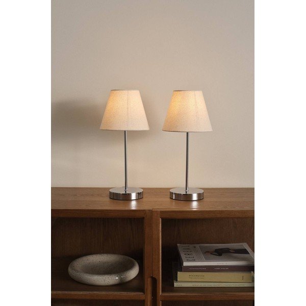 Lampada da tavolo beige/color argento lucido in tessuto (altezza totale 39 cm) Lasse – Jotex-image-1