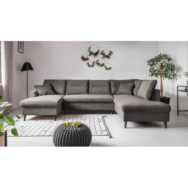 Divano letto a U in velluto grigio scuro, angolo destro Stylish Stan - Miuform-image-1