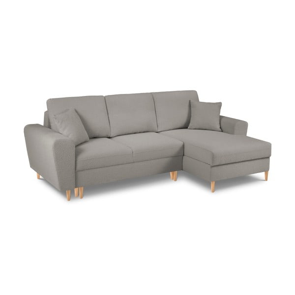 Divano angolare grigio chiaro allungabile e con contenitore (con penisola a destra/con chaise lounge) con rivestimento in bouclé Kyoto – Cosmopolitan Design-image-1