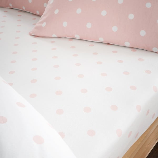 Lenzuolo con angoli bianco e rosa in flanella 90x190 cm Polka Dot – Catherine Lansfield-image-1
