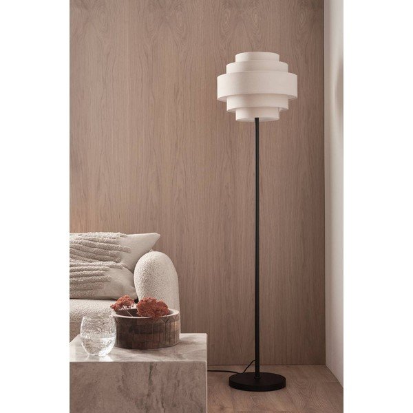 Lampada da terra nera opaca/beige in tessuto (altezza totale 145 cm) Miguel – Ellos Home-image-2