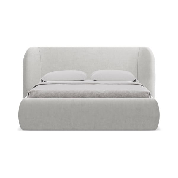 Letto matrimoniale imbottito grigio chiaro con contenitore con griglia 140x200 cm Hauke - Makamii-image-3