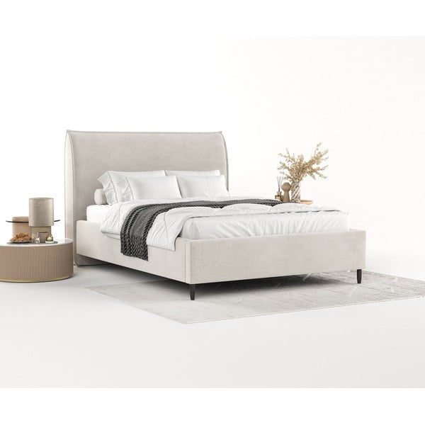 Letto matrimoniale imbottito crema con spazio contenitivo e rete 180x200 cm Shell - Maison de Rêve-image-1