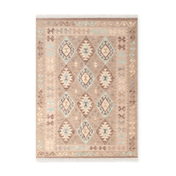 Tappeto azzurro/beige in lana reversibile/tessuto a mano 160x230 cm Kamal Dune – Nouristan