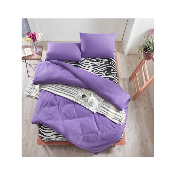 Biancheria da letto viola con lenzuolo per letto matrimoniale Permento Purple, 200 x 220 cm - Mijolnir