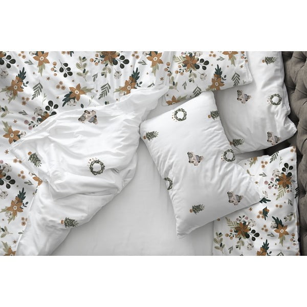 Biancheria da letto bianca in raso di cotone per letto singolo 140x200 cm Festive Flowers – Butter Kings-image-1